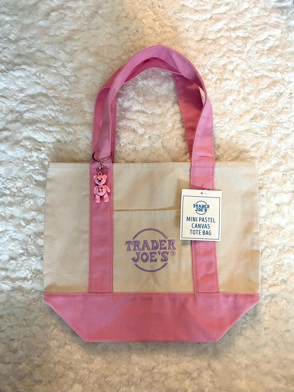 Trader Joe's Canvas Mini Tote Bag PINK NWT